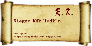 Rieger Kálmán névjegykártya