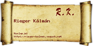 Rieger Kálmán névjegykártya